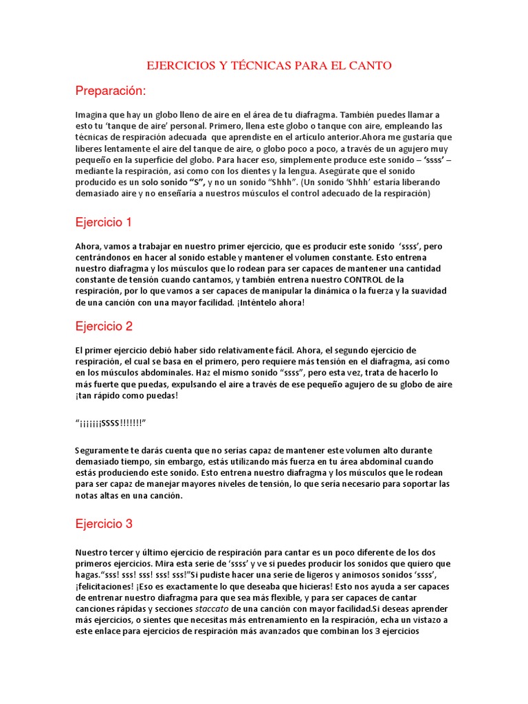 Ejercicios y Técnicas para El Canto | PDF | Respiración | Sonido