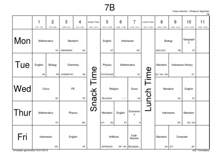 Grade 7B Class Timetable | PDF | Nature