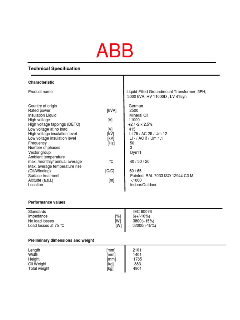 ABB 3wdg TRAFO Data Sheet PDF Transformer Electrical, 50 OFF