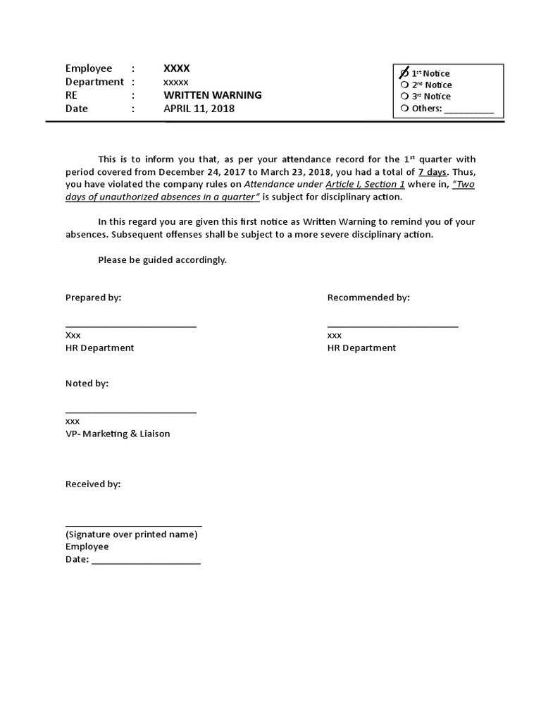 Attendance Violation Warning Notice | PDF