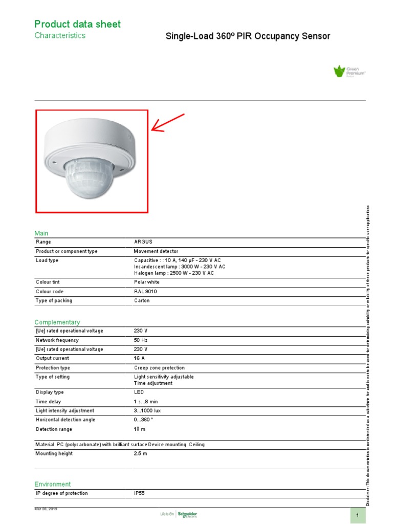 Argus 360º PIR Sensor Data Sheet | PDF | Alternating Current | Sensor
