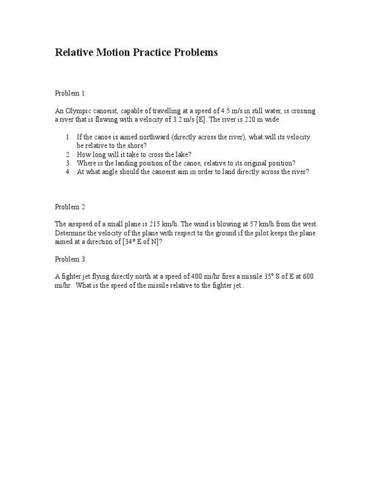 Extra CH 4 Relative Motion Problems | PDF | Trigonometric Functions ...