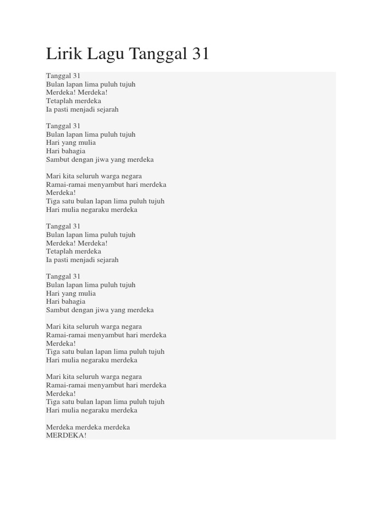 lirik lagu tanggal 31 ogos