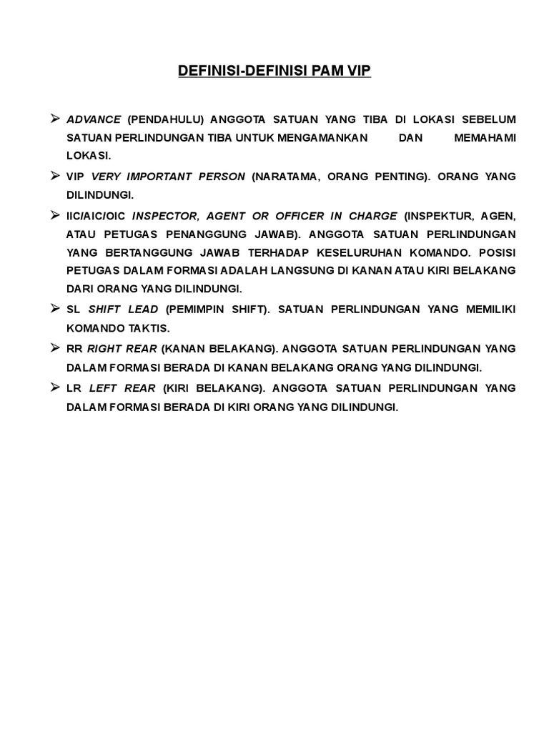 Definisi dan Formasi Pengawalan VIP | PDF