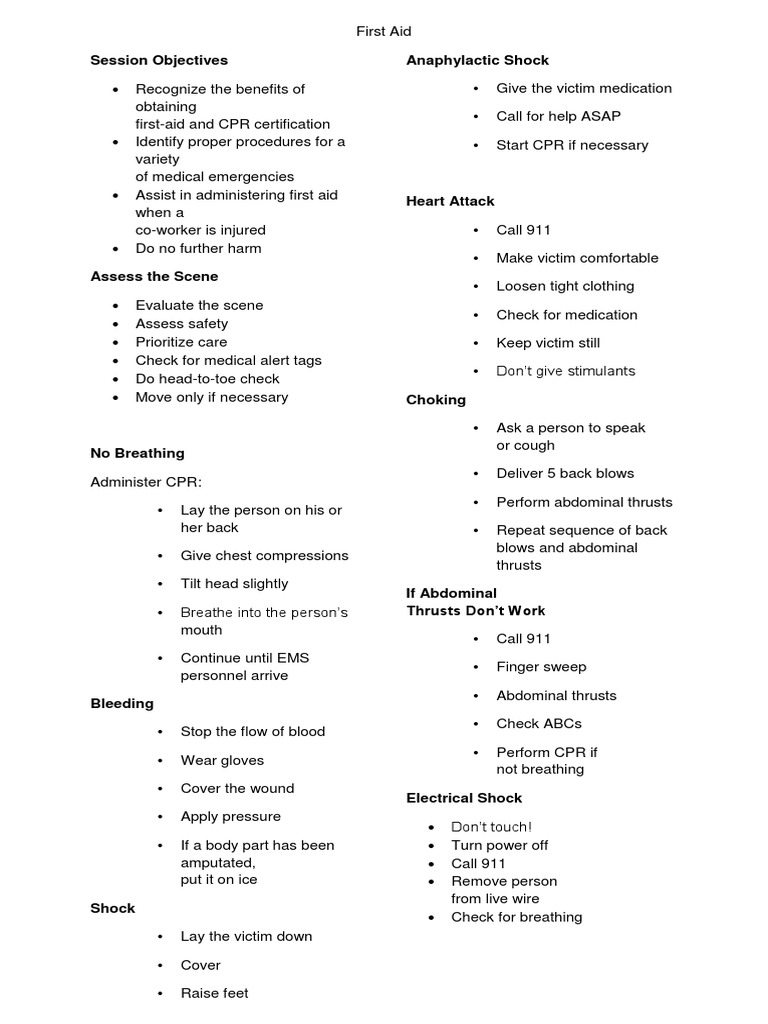 Session Objectives Anaphylactic Shock PDF First Aid