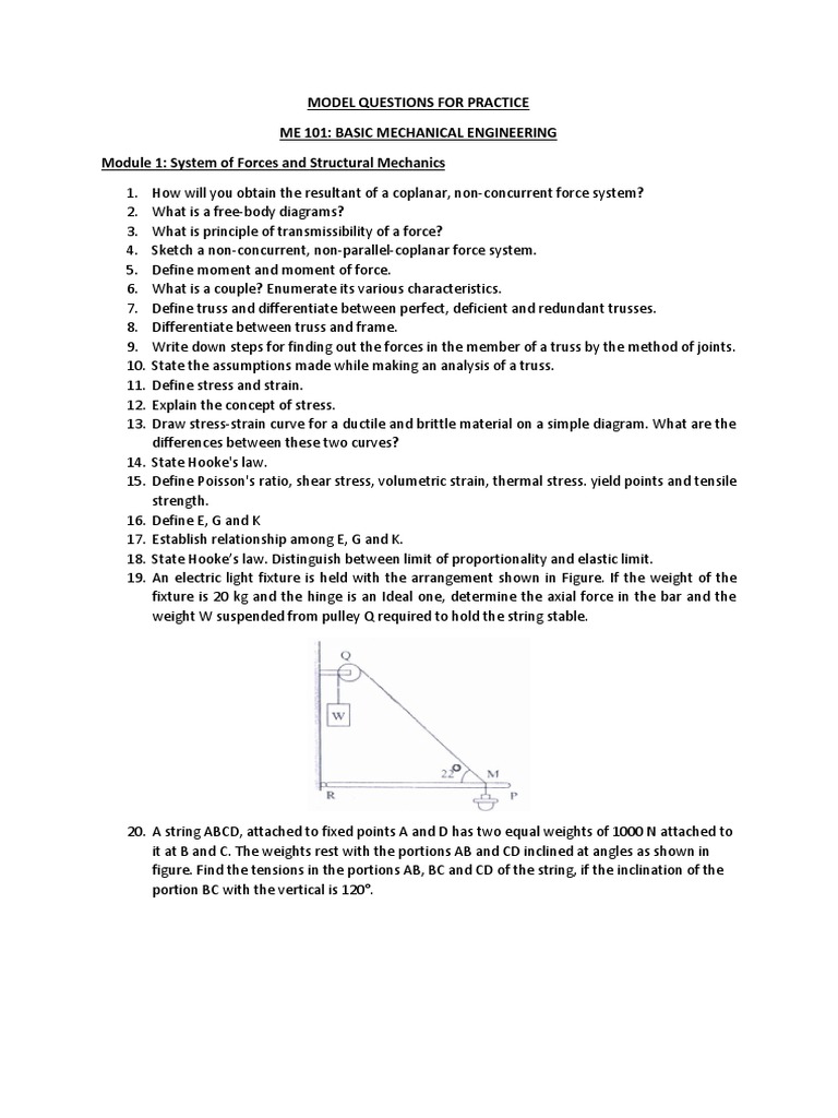 Model Questions For Practice | PDF | Truss | Solid Mechanics