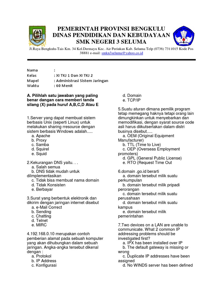 Soal Asj Kelas Xi Mid Semester 2019