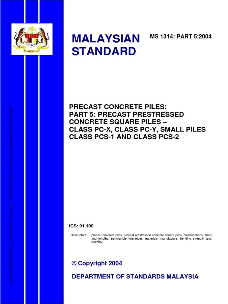 MS 1314-5 2004 | PDF | Deep Foundation | Prestressed Concrete