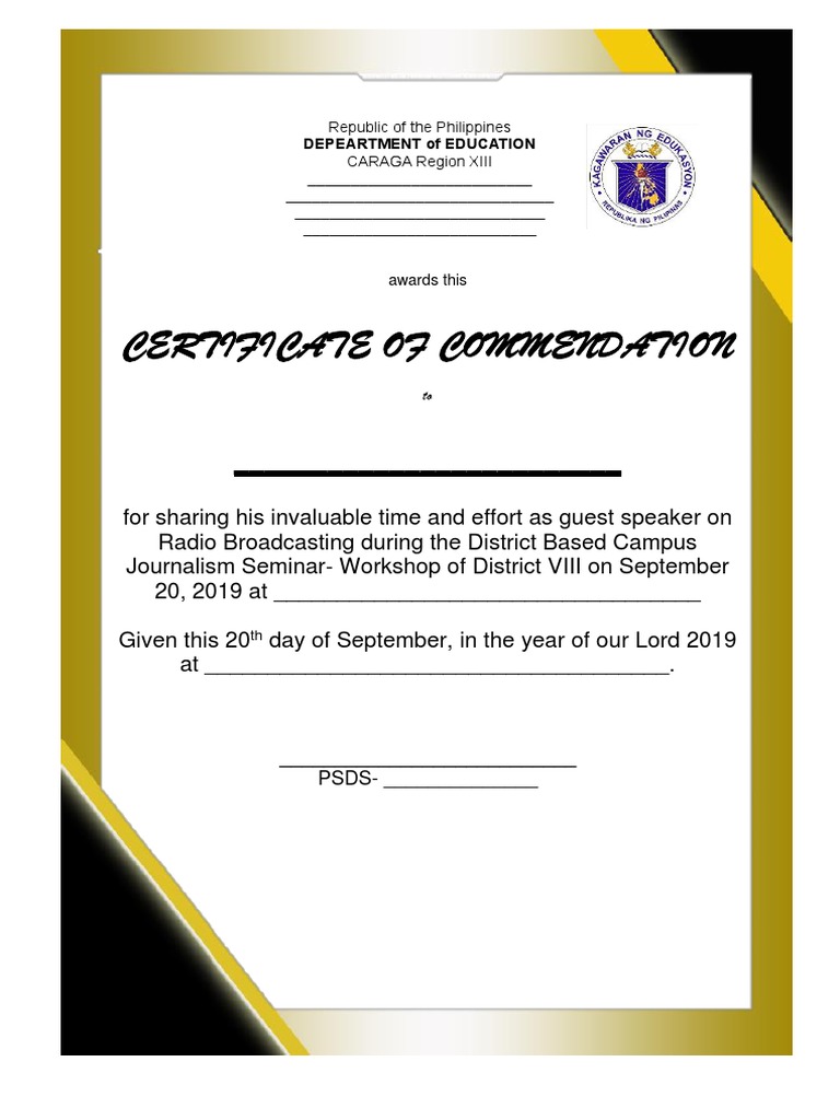 Certificate of Commendation Sample | PDF