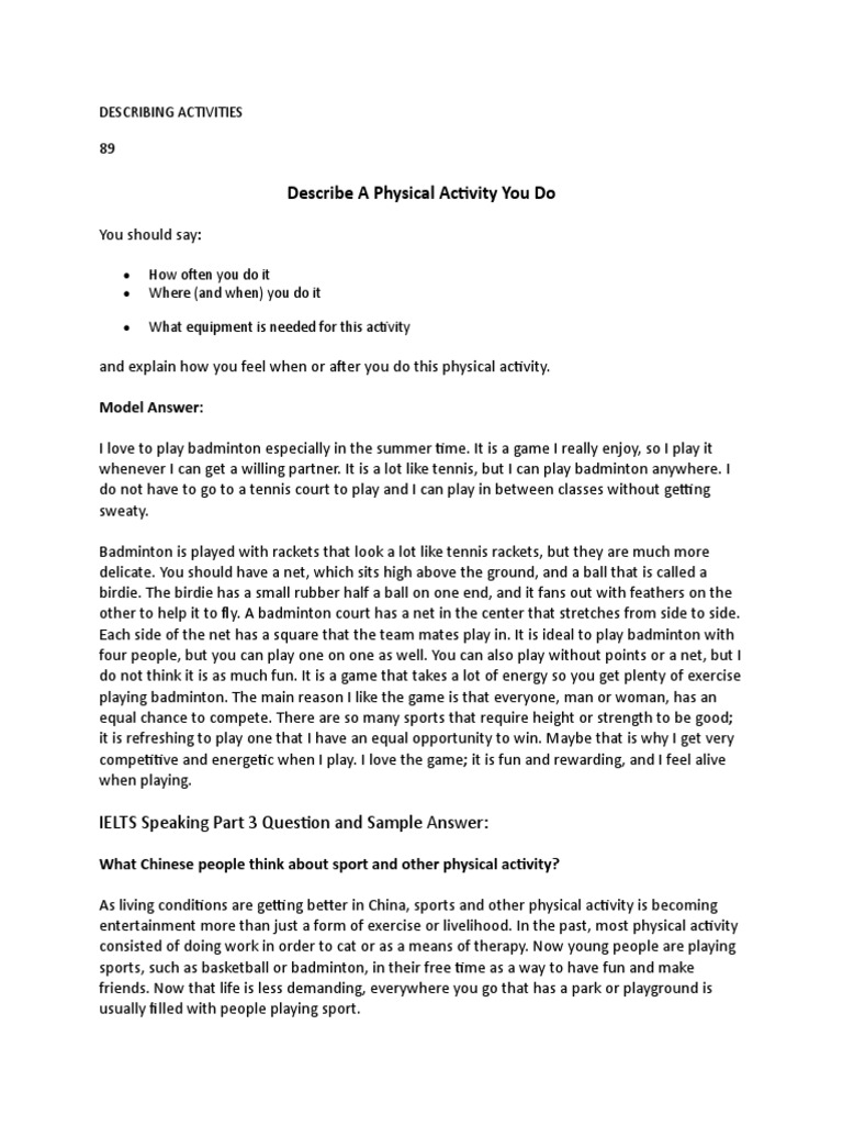 Describing Badminton Activities | PDF | Sports | Gym