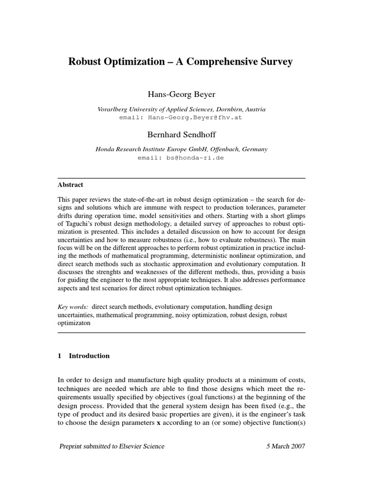 Robust Optimization - A Comprehensive Survey: Hans-Georg Beyer | PDF ...