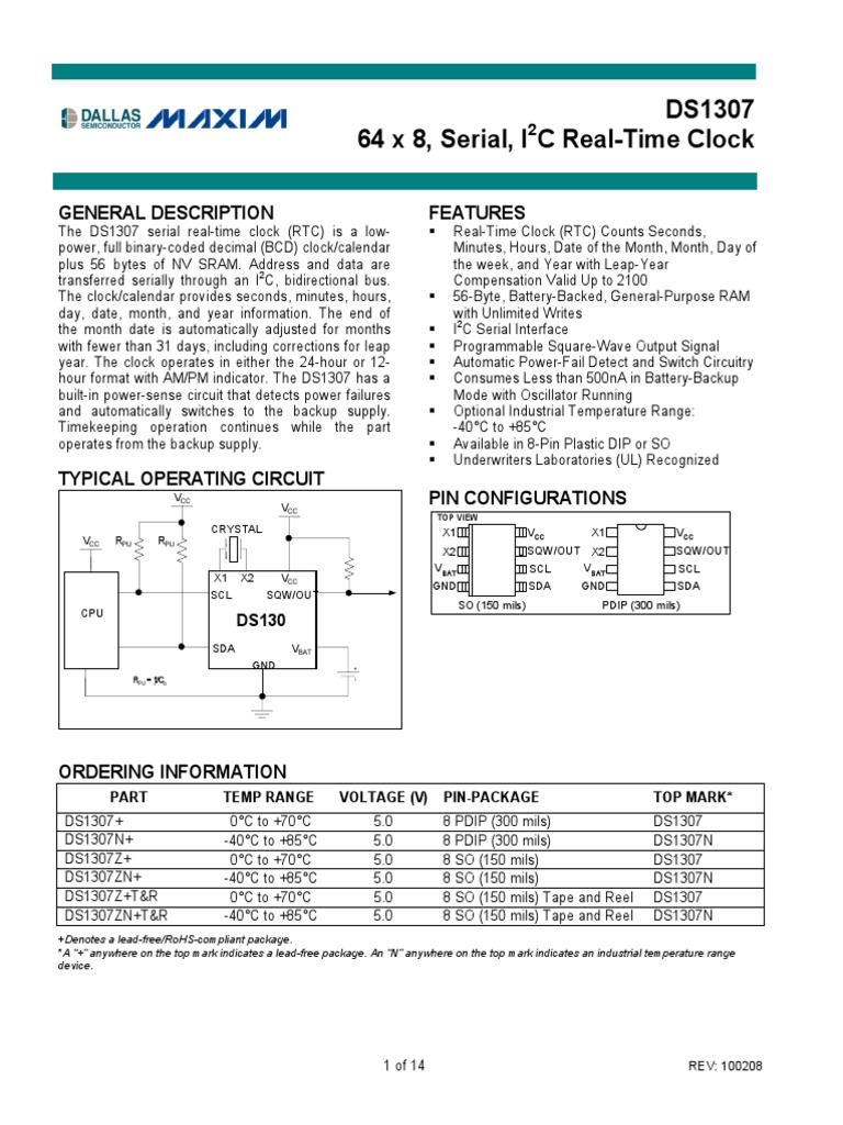 DS1307 PDF | PDF | Electronic Engineering | Electrical Engineering