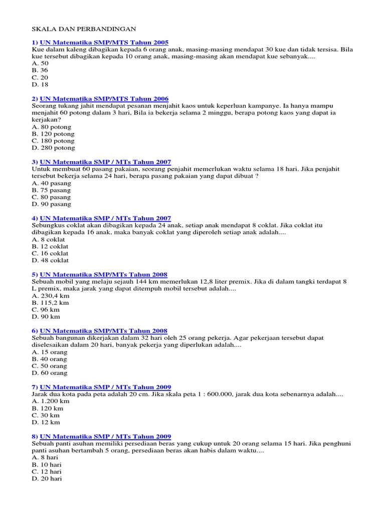 Soal Un Skala Dan Perbandingan