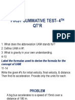 First Summative Test - 4th Quarter Formulas Acceleration Problems