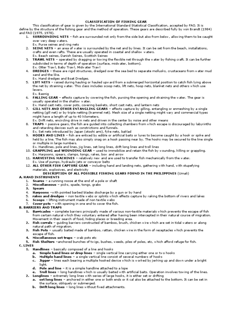 Classification of Fishing Gears PDF Trawling Fibers