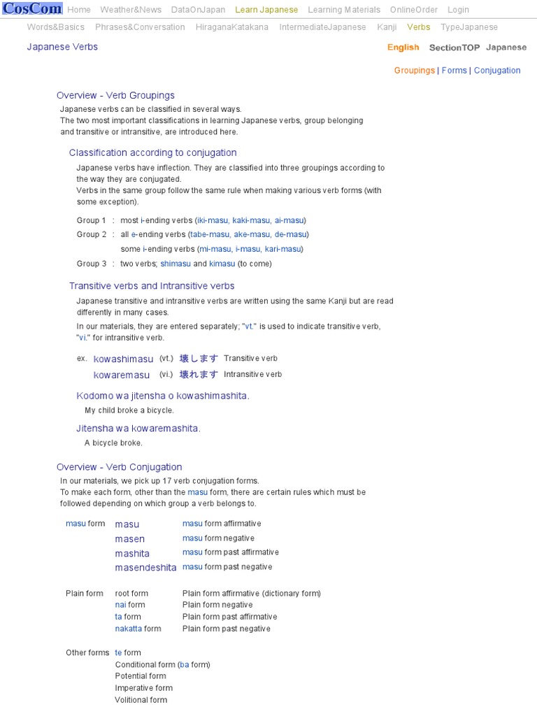 Japanese Verbs Pdf Verb Japanese Language