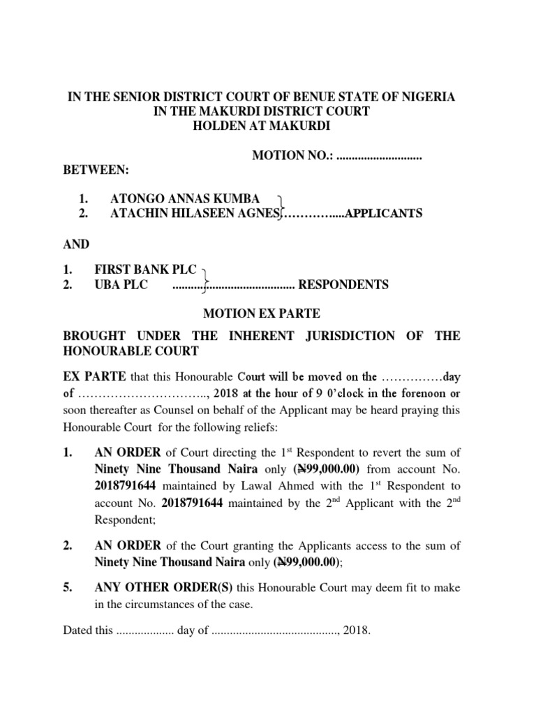 Motion Ex Parte  Legal Procedure  Judiciaries
