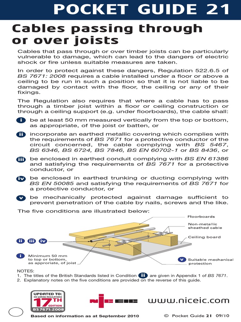 Cables Passing Through or Over Joists: BS 7671: 2008 Requires A Cable ...