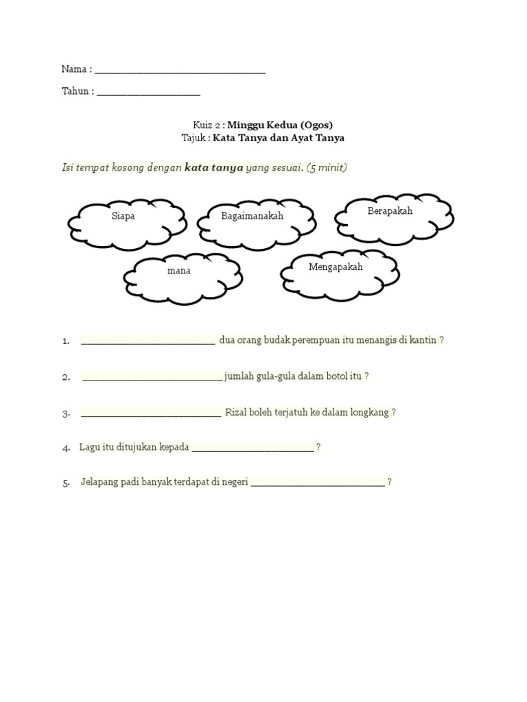 Kuiz Bahasa Melayu Ayat Tanya Dan Kata Tanya Pdf