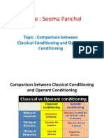 Name: Seema Panchal: Topic: Comparison Between Classical Conditioning and Operant Conditioning