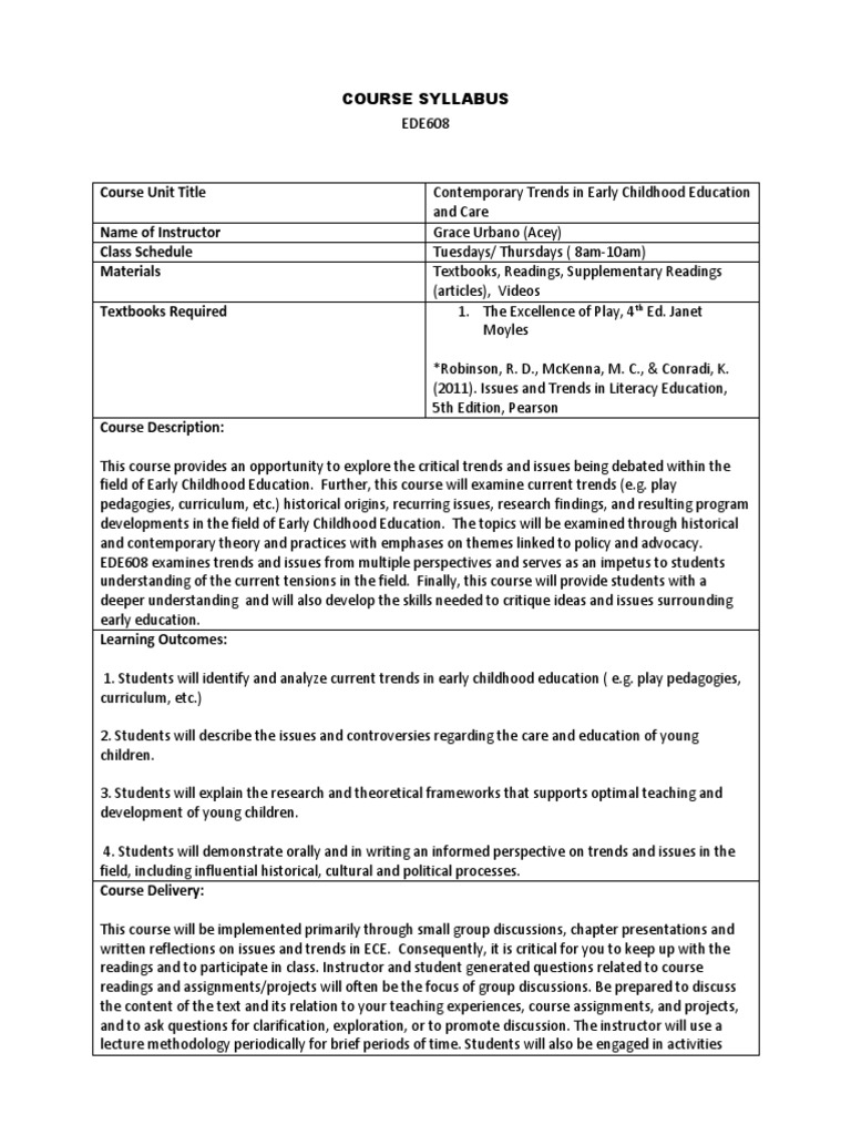 Ece Syllabus PDF Early Childhood Education Lecture