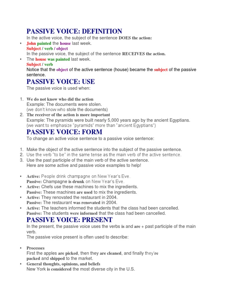 Passive Voice Pdf Verb Subject Grammar