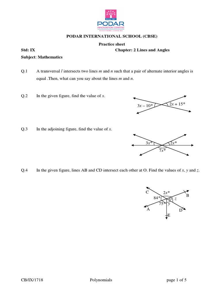 Class 9 Maths: Lines and Angles Worksheet | PDF | Perpendicular | Triangle