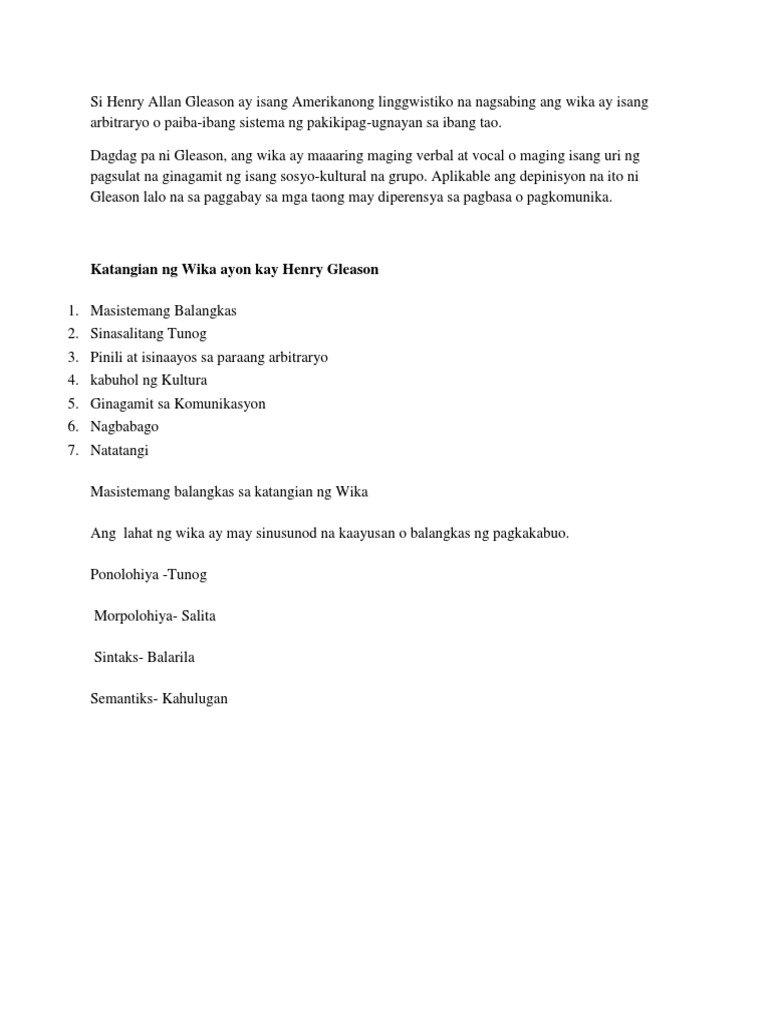 Si Henry Allan Gleason Ay Isang Amerikanong Linggwistiko Na Nagsabing
