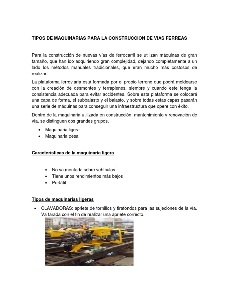 Maquinaria para Construcción de Vías Férreas | PDF | Transporte ...