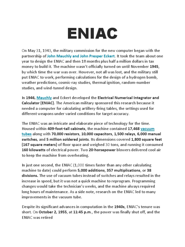 Eniac | PDF | Electrical Engineering | Equipment