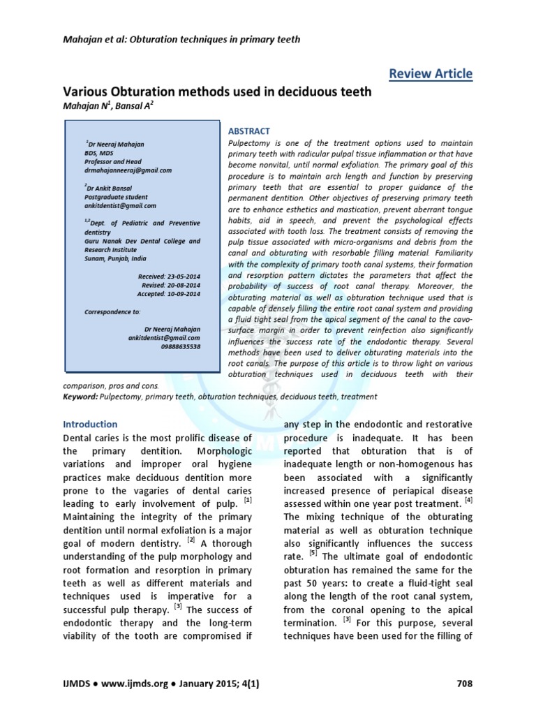 Obturation Techniques in Child PDF Dentistry Health Care