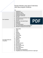 Daftar Jurusan Kuliah Program Studi