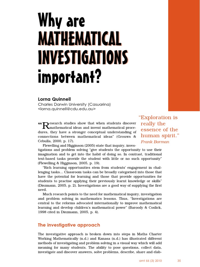 Importance of Mathematical Investigations | PDF | Teachers | Teaching ...