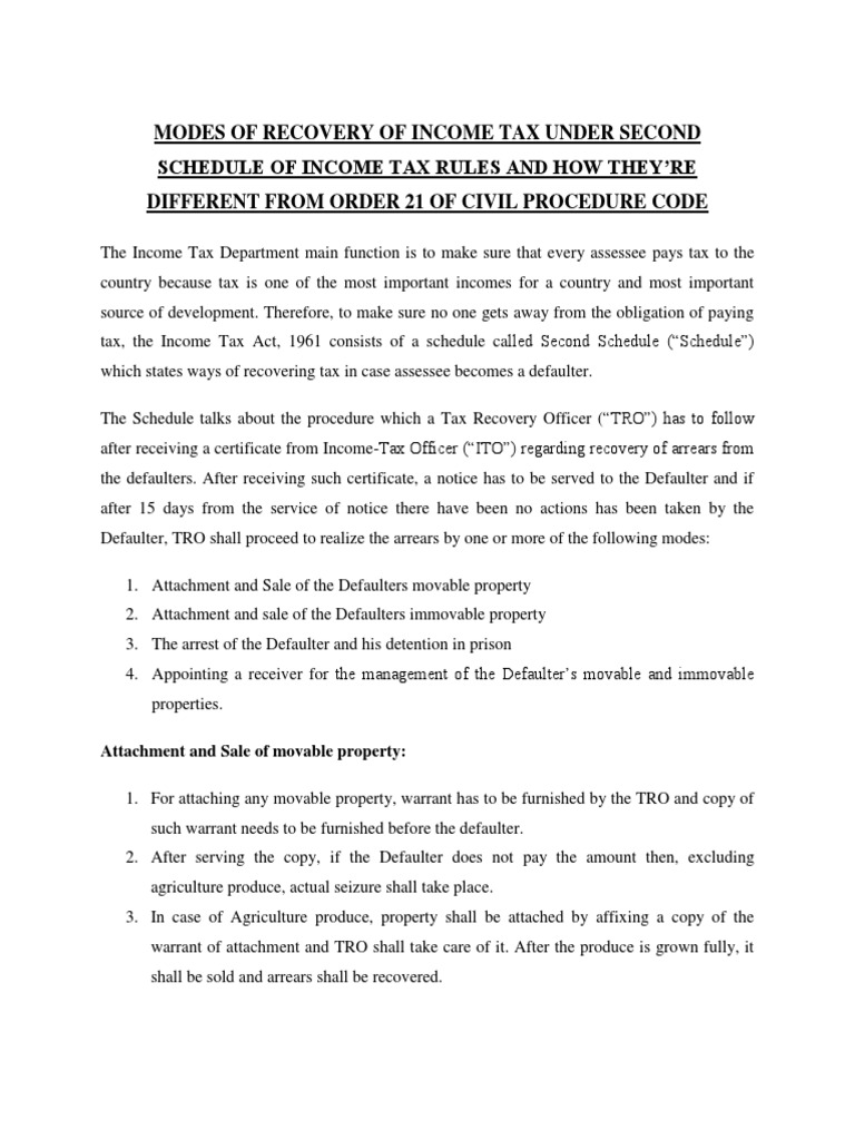 Modes of Recovery of Tax Under Second Schedule of Tax