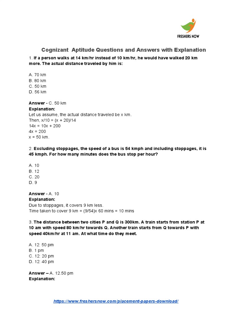 Cognizant Aptitude Test Questions And Answers