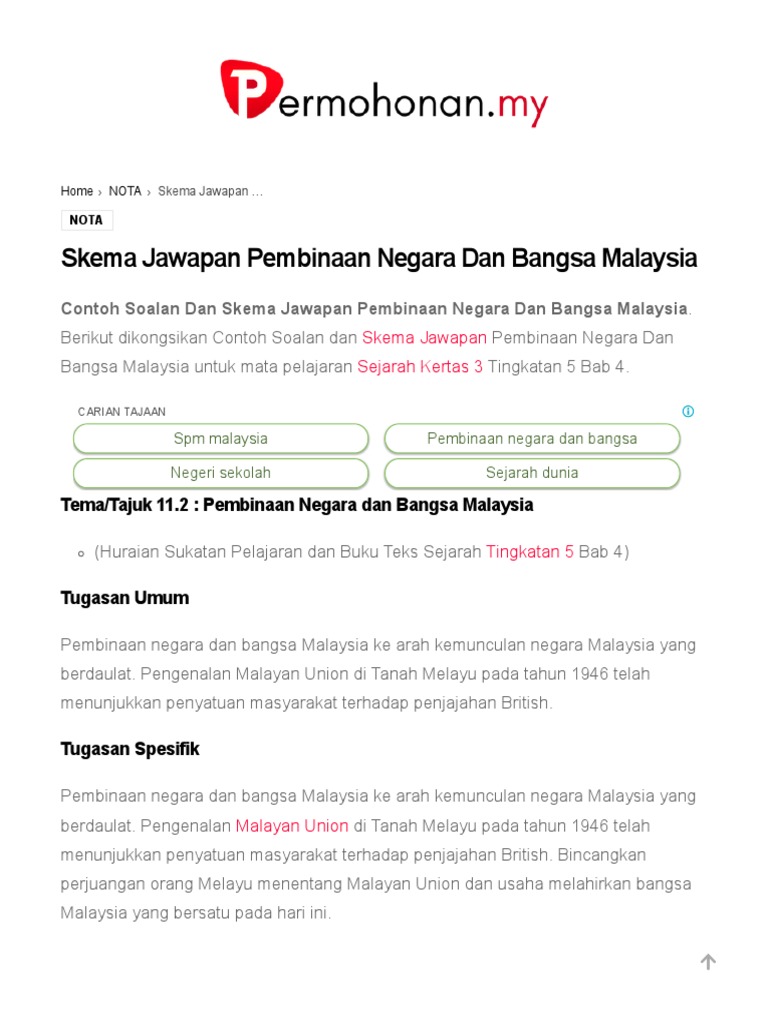 Skema Jawapan Pembinaan Negara Dan Bangsa Malaysia Kertas 3 Spm Pdf