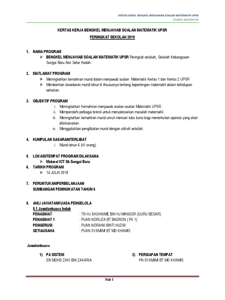 Kertas Kerja Bengkel Menjawab Soalan Matematik Upsr Pdf