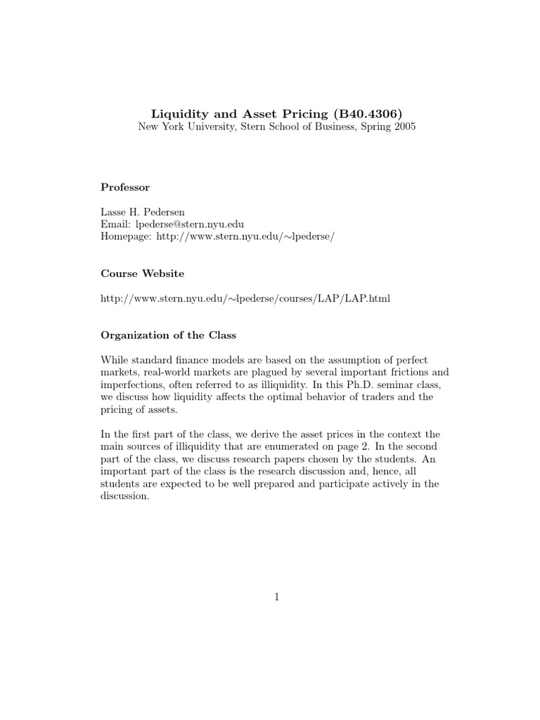 Liquidity and Asset Pricing (B40.4306) PDF