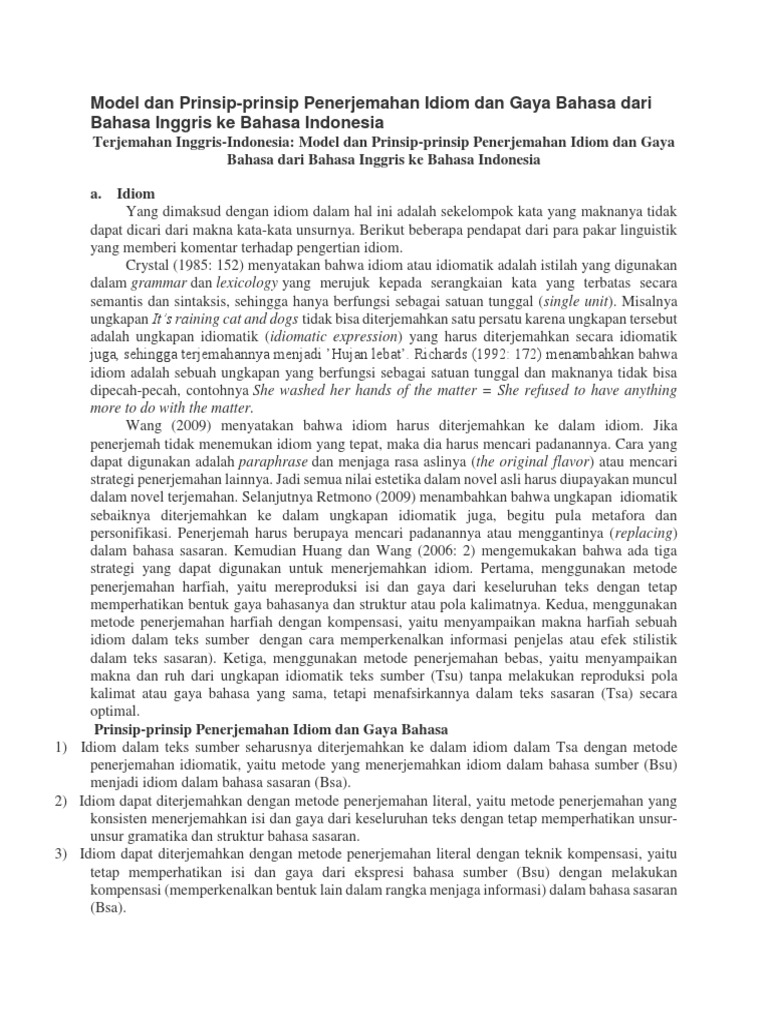 Model Dan Prinsip Terjemahan Idiom Pdf