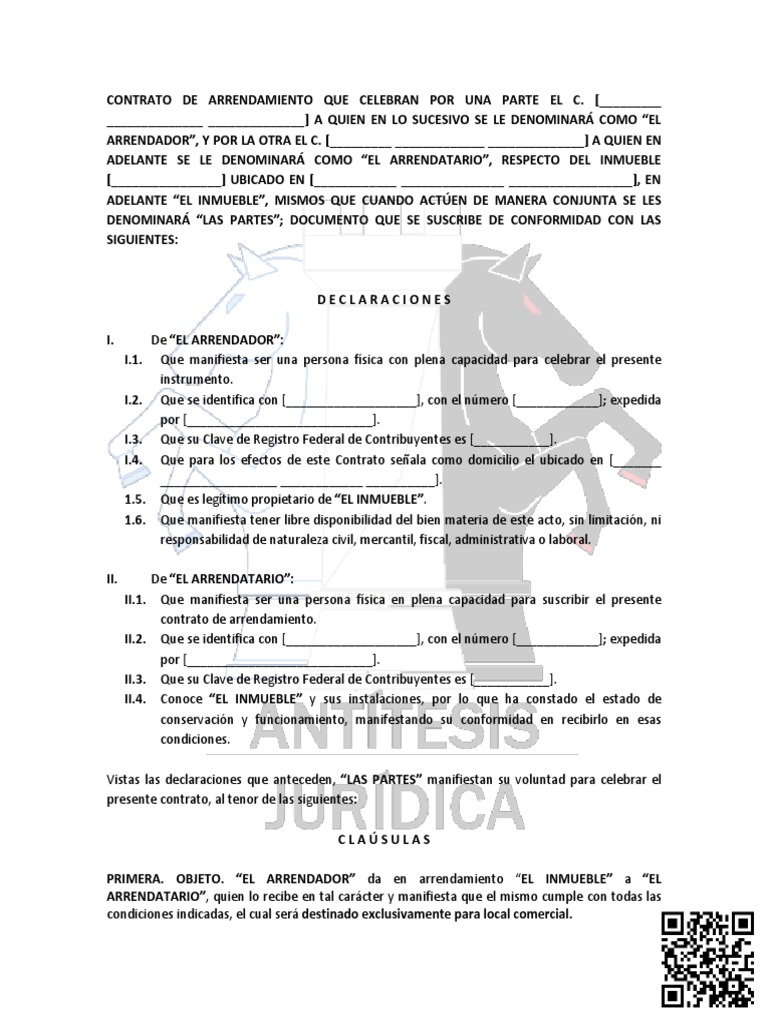 Machote Contrato Arrendamiento Local Comercial Alquiler