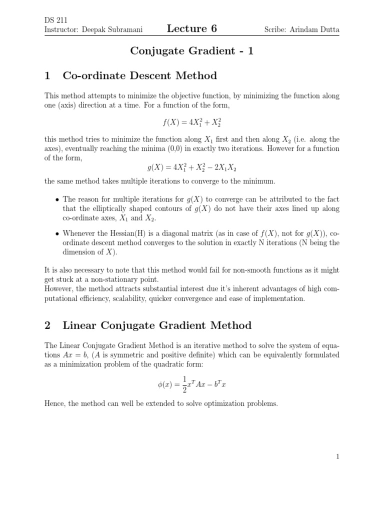 Conjugate Gradient - 1 1 Co-Ordinate Descent Method | PDF ...
