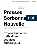 Presses Sorbonne Nouvelle: Propos Liminaires: Traits D'une Esquisse Culturelle. Le