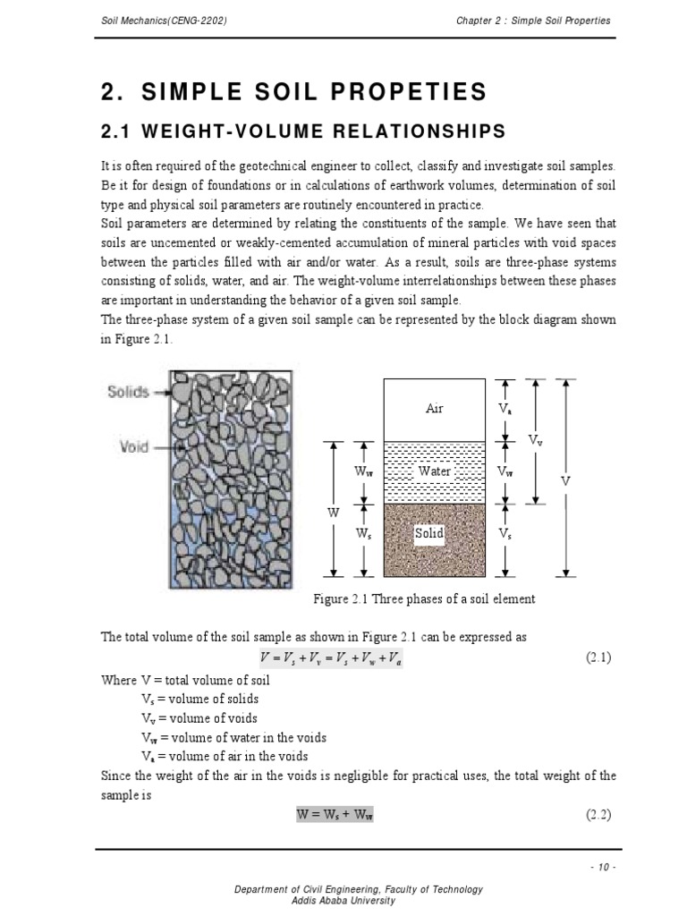 Simple Soil Propeties: 2.1 Weight-Volume Relationships | PDF | Soil ...