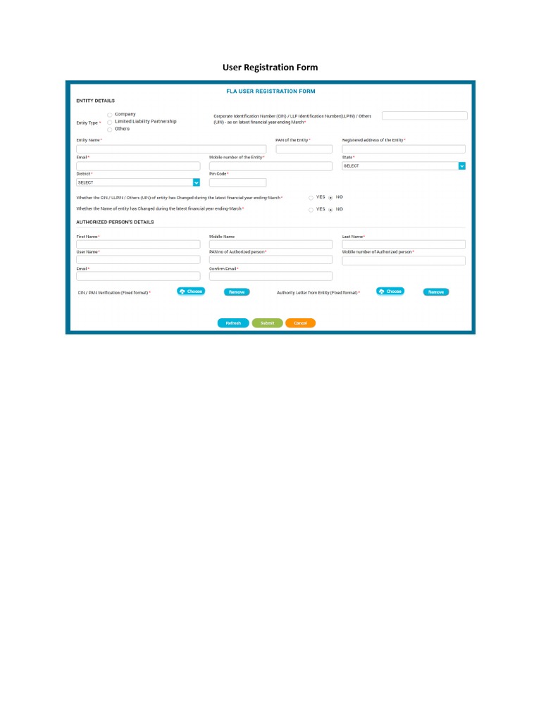 User Registration FLA Form | PDF