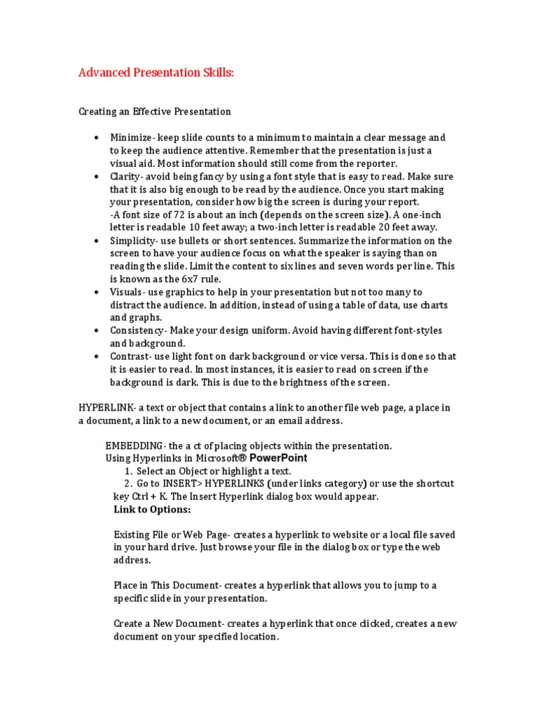 Hand Outs - Advanced Presentation Skills | PDF | Hyperlink | Microsoft ...