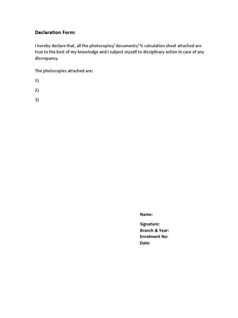 Declaration Form for Document Verification | PDF | Career & Growth ...