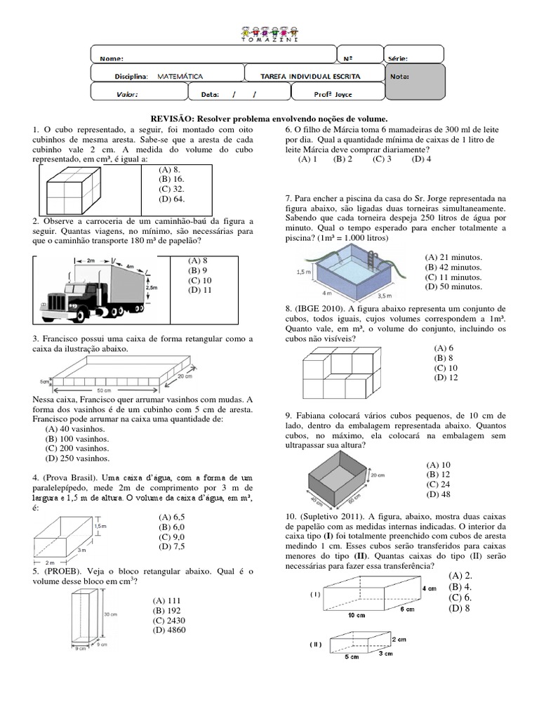 Exercícios de Volume para 8º Ano | PDF | Litro | Natureza