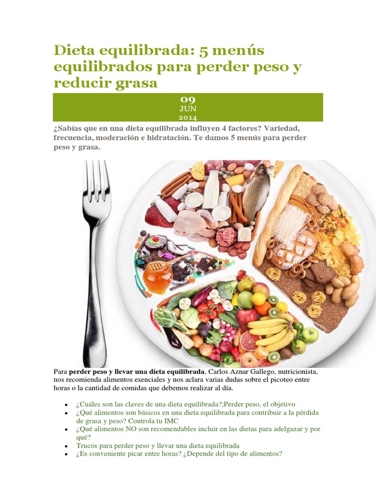 5 Menús Equilibrados para Bajar de Peso | PDF | Dieta | Alimentos
