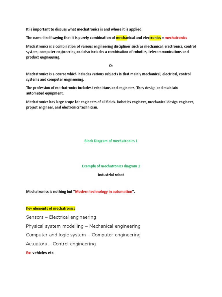 Mechatronics 30-07-2019 | PDF | Technology & Engineering