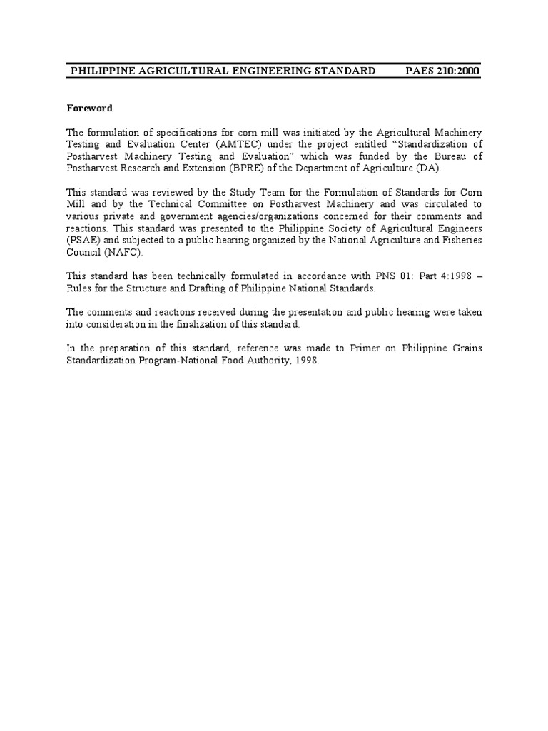 Philippine Agricultural Engineering Standard PAES 2102000 PDF